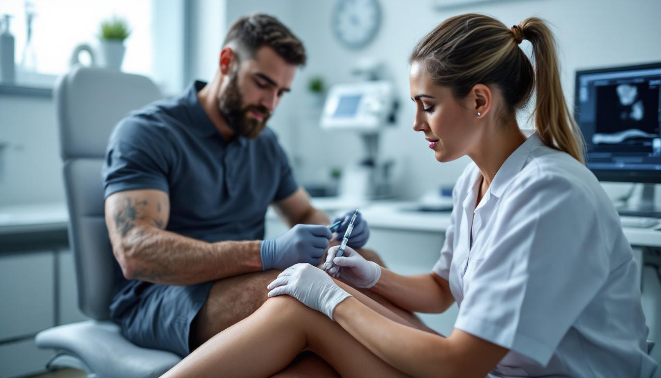 Knee injection procedure for meniscus tear treatment