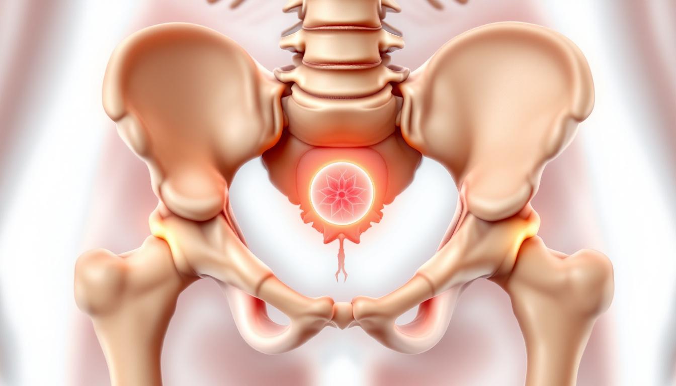 The sacroiliac joint connecting the sacrum and iliac bones, the target of PRP injection therapy